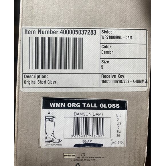 Hunter Women's Original Tall Gloss Rain Boot Size 5 Damson Violet Magenta - Picture 6 of 6